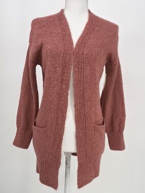 SO Open Front Cardigan XS Mauve Dusty Rose Boucle Knit Cozy Pocket Sweater